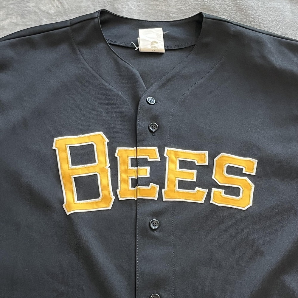 Bees Baseball Jersey Shirt Mens XL Black Yellow Button Front Polyester Adult - Picture 2 of 11